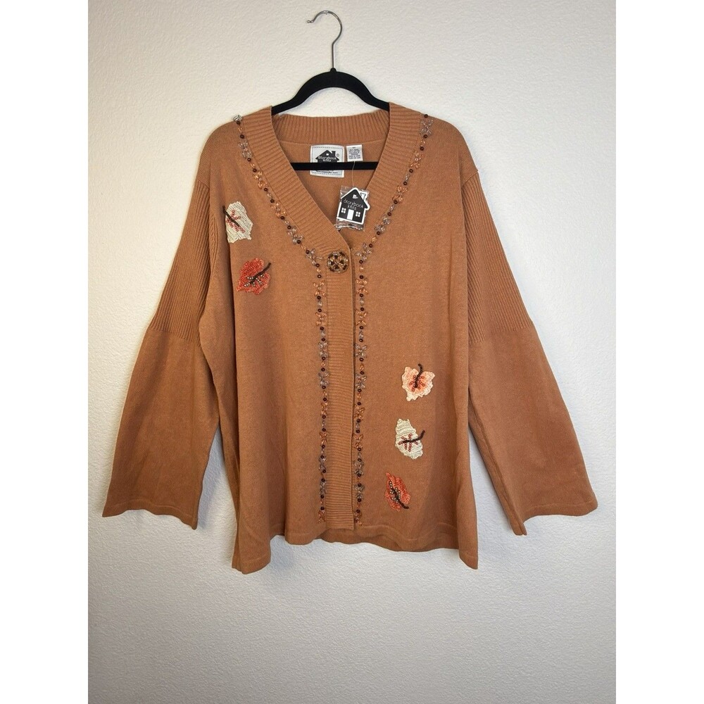 Storybook Knits 3X Thanksgiving Turkey Cardigan Sweater Beaded Leaves Fall NWT